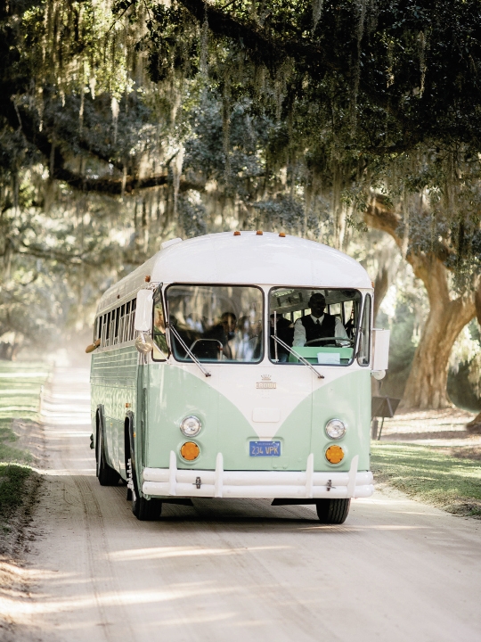 Transportation by Lowcountry Valet &amp; Shuttle Co. Image by Brandon Lata Photography at Boone Hall Plantation and Cotton Dock.