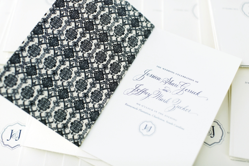 PATTERN PLAY: Charleston-based stationer Lettered Olive created the couple’s monogram, invitations, and signage.