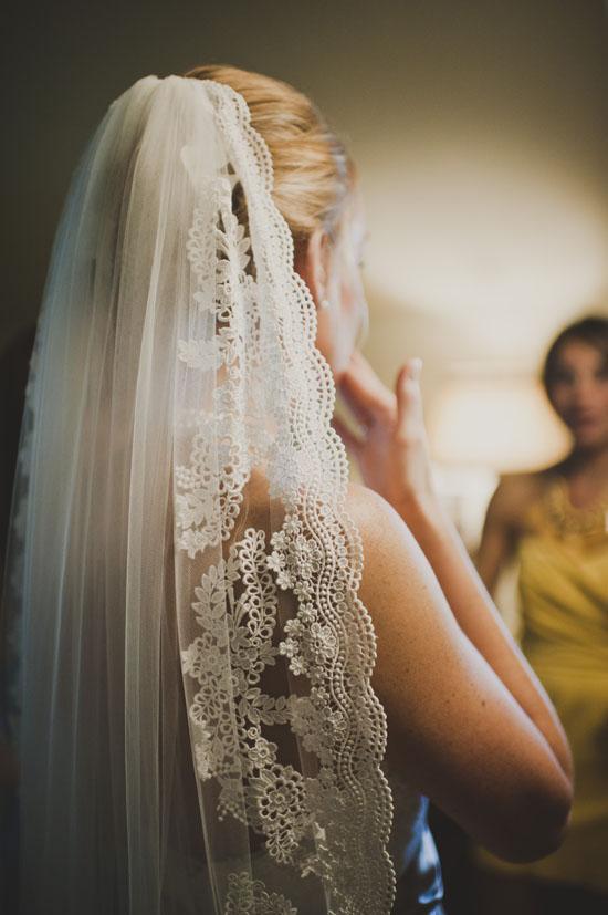 : THERE SHE GOES: Sarah’s veil covered her flower-studded up-do…until it tumbled from her head as she walked down the aisle! “I was so happy, I didn&#039;t even care!” she says.