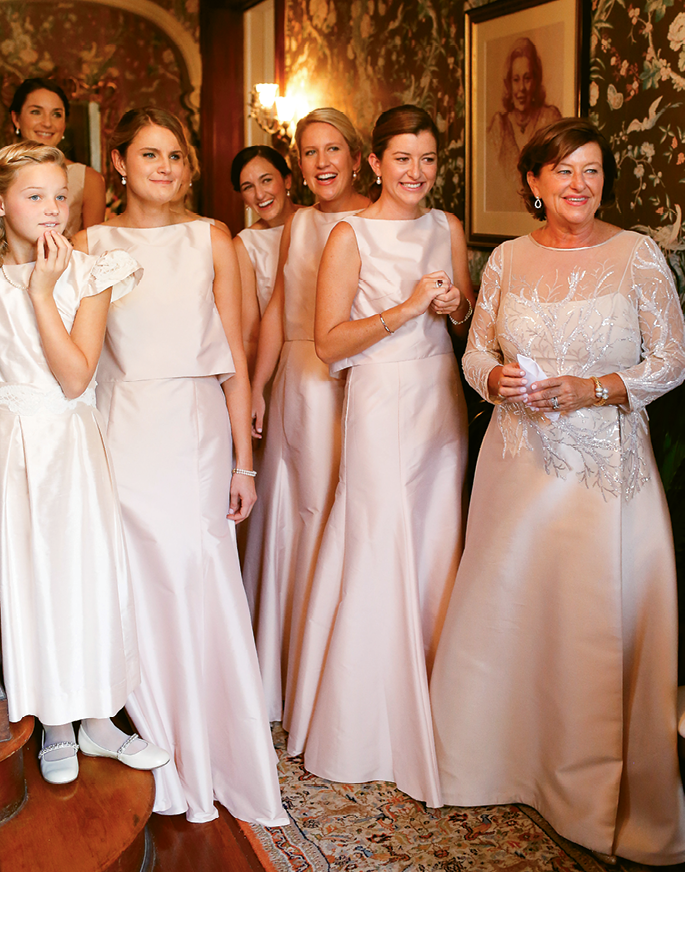 Kathleen’s sister, Mariana “Mini” Hay (second from right), mother, Mariana Hay, and the bridal party gathered in the foyer.   &lt;i&gt;Photograph by Charlotte Elizabeth&lt;/i&gt;