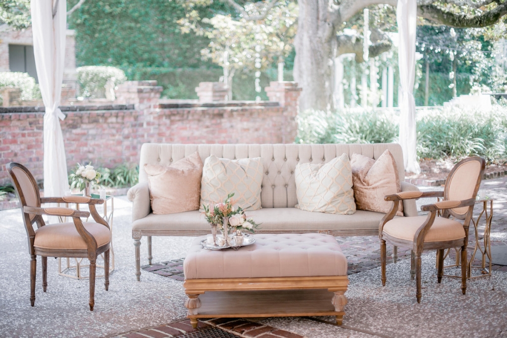 Wedding design and rentals by Ooh! Events. Florals by Out of the Garden. Photograph by Brandon Lata at the William Aiken House.
