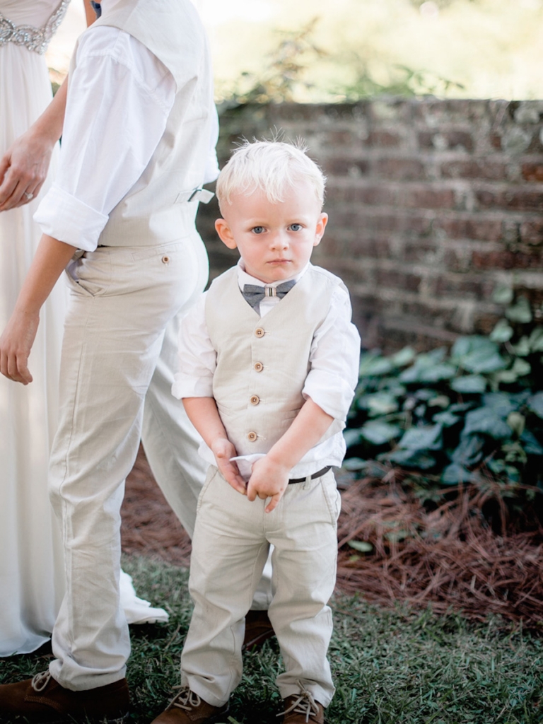 Ring bearer&#039;s ensemble by Janie &amp; Jack. Image by Brandon Lata Photography at Boone Hall Plantation and Cotton Dock.