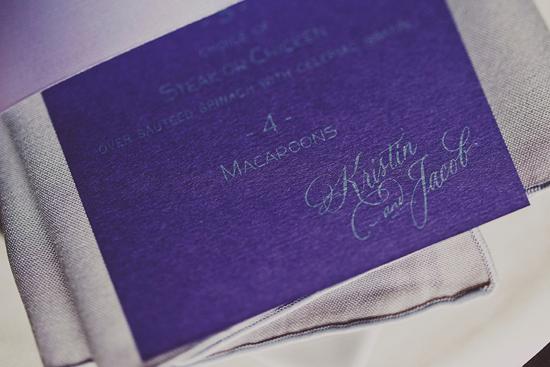 FOR NAME’S SAKE: Kris and Jacob embossed their name logo on the purple menu.