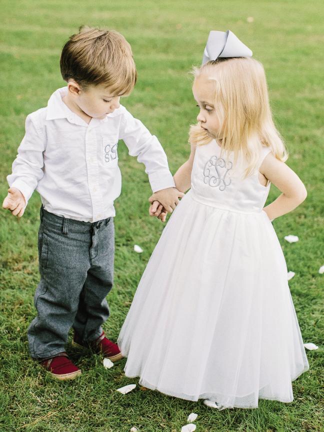 Caris and Campbell, Jennifer’s niece and nephew, sported finery monogrammed by the bride’s sister.