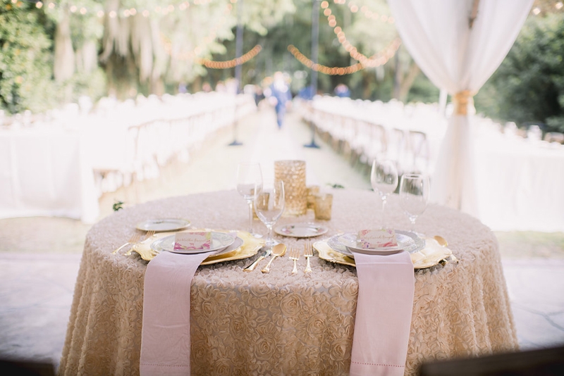 Wedding design by Sweetgrass Social Event + Design. Linens by La Tavola. Image by Timwill Photography at the Legare Waring House.
