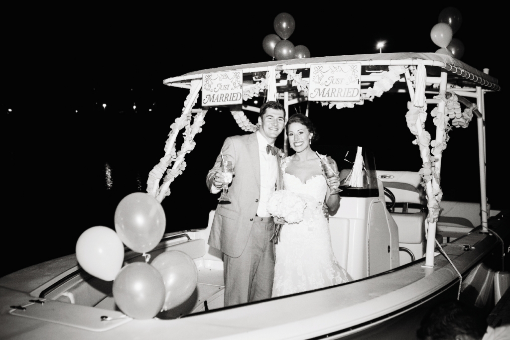 CRUISIN’: The newlyweds departed their reception for a cruise around Charleston Harbor from Captains Source before hopping aboard a rickshaw for a ride down East Bay Street.