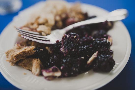 SWEET AS PIE: In keeping with the summertime theme, blackberry cabernet, strawberry rhubarb, key lime, and chocolate-peanut butter delights from 3.14 Pie were served rather than cake. The couple froze one of the chocolate pies for safekeeping until their first anniversary.