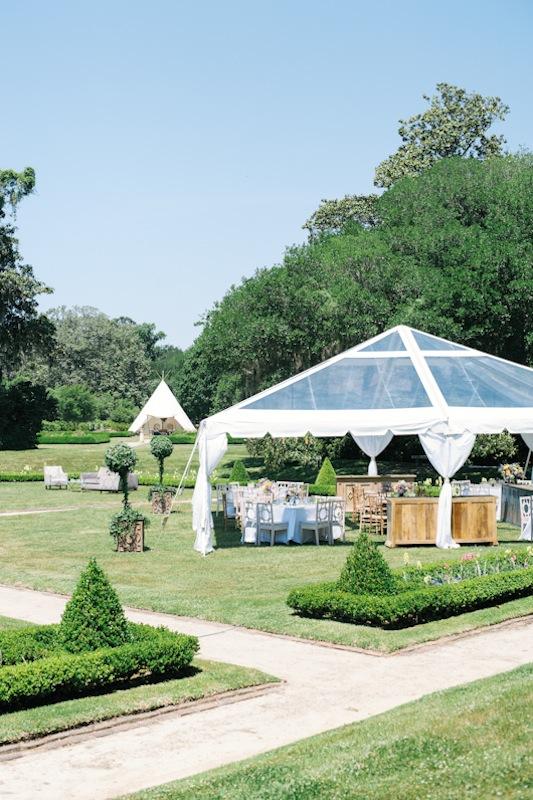 Octagonal Sunken Garden at Middleton Place. Tent by Sperry Tents Southeast. Photograph by Marni Rothschild Pictures.
