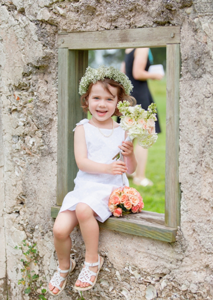 Flower girl dress from Janie and Jack. Florals by HB Stems. Image by Elisabeth Millay Photography at the Spring Island Tabby Ruins.