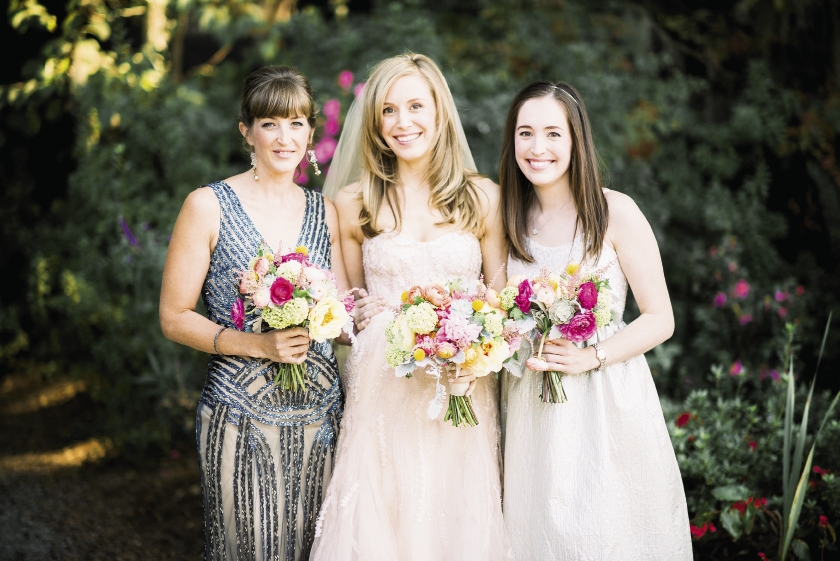 SISTER, SISTER: The best woman, Brian’s sister Jeannine, donned a gunmetal-hued beaded 1920s style gown by Alice + Olivia, while the maid of honor, Lindsay’s sister Kathleen, wore a shimmering Basix Black Label frock.