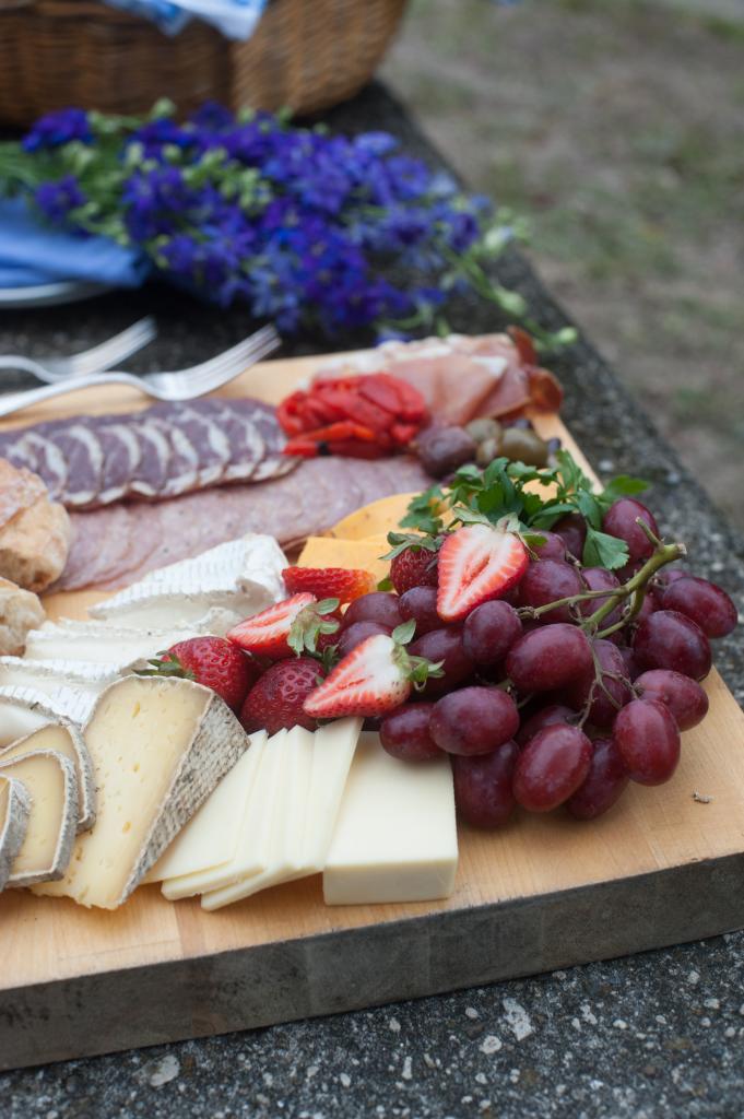 Cheese plate from Caviar &amp; Bananas. Flowers by Tiger Lily Weddings. Photograph by Leigh Webber at Middleton Place.