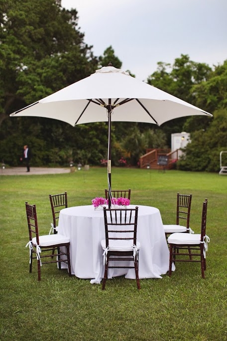 COVER UP: Patio umbrellas lent shade to outdoor seating and added to the backyard bash vibe of the Big Day.