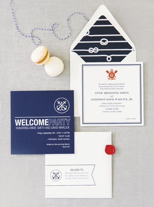 PRETTIES: To drive the nautical theme home, Lettered Olive designed two custom crests: first, a set of interlocking anchors and then a pair of oars and anchors.