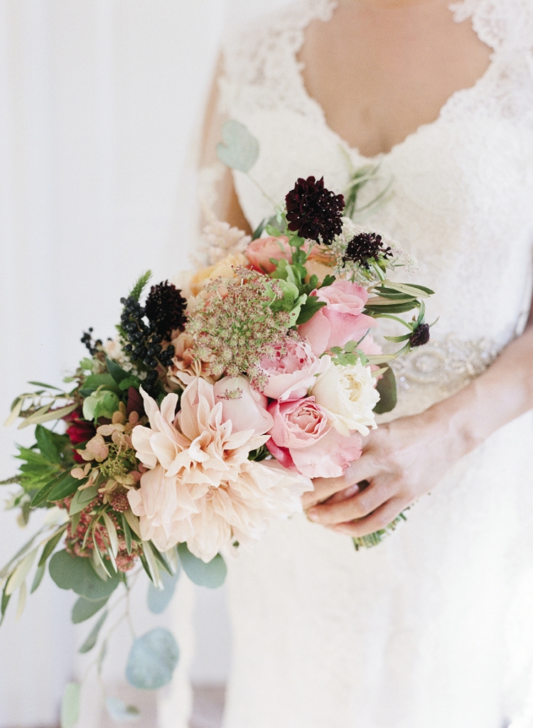 Berries, hydrangeas, and fruit made for bucolic florals.
