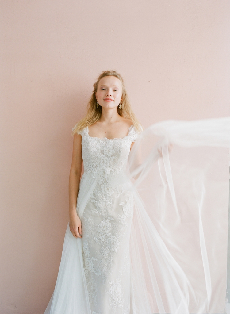 Pronovias’ “Oasis” mermaid gown from Gown Boutique of Charleston. BOUNKIT’s amethyst and aquamarine earrings from Gwynn’s of Mount Pleasant. &lt;i&gt;Photograph by Corbin Gurkin&lt;/i&gt;