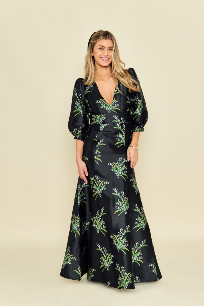 Floral &amp; Feminine - Lula Kate “Lola” floor-length dress in black “Lily of the Valley” jacquard, $250 at Bella Bridesmaids