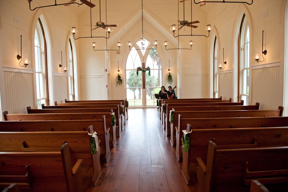 HUNG WITH CARE: Greens added freshness to the Waterside Chapel’s antique and understated interior.