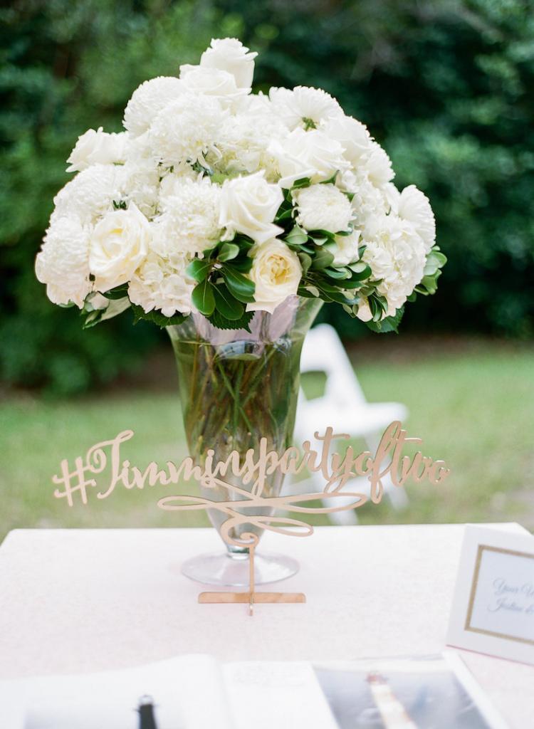 Wedding and floral design by Engaging Events. Signage from Better off Wed (Etsy). Photograph by Marni Rothschild Pictures at the Legare Waring House.