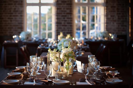 TIME TO DINE: Lyndsey says of the reception’s sit-down dinner: “Time slowed a bit when Brian and I sat at our sweetheart table, surrounded by all of our loved ones, and took a moment to really enjoy our first meal together.”