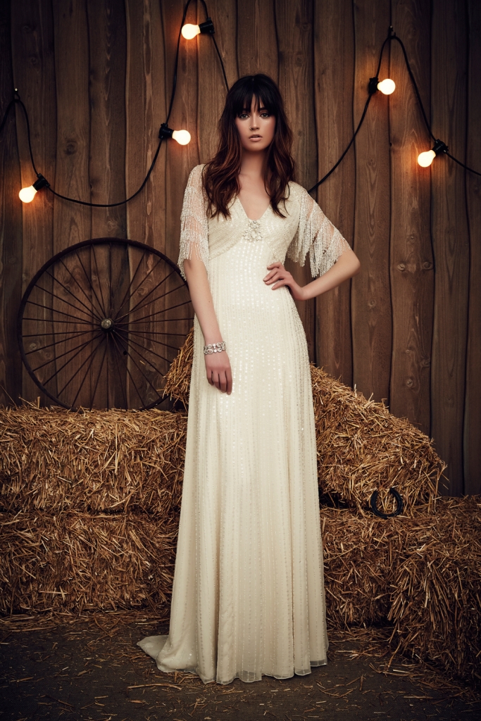 TREND: Fringe (We love that here it shows up on the sleeves.) GOWN: Jenny Packham’s “Savannah,” available in Charleston through White on Daniel Island