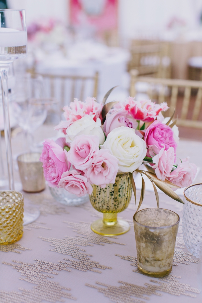 Chalice-shaped vases overflowed with roses, tulips, and orchids in shades ranging from blush to magenta. &lt;i&gt;Photograph by Hyer Images&lt;/i&gt;