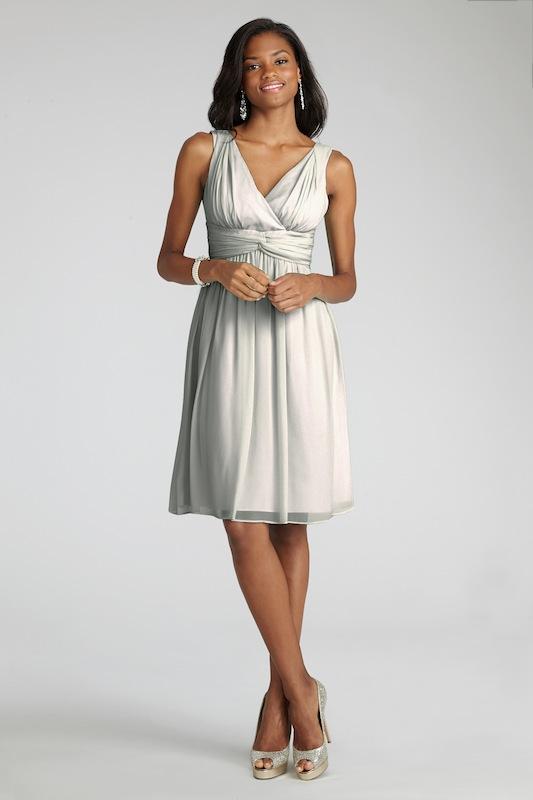 Donna Morgan&#039;s &quot;Jessie&quot; in Dove. Available in Charleston through Bella Bridesmaids.