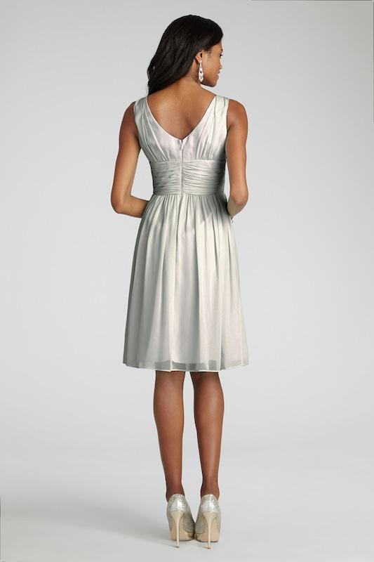 Donna Morgan&#039;s &quot;Jessie&quot; in Dove. Available in Charleston through Bella Bridesmaids.