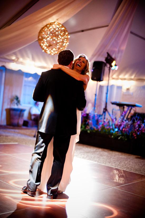 MONOGRAMMED MOMENT: Jennifer says that lighting details, like having her and Mike’s initials spotlighted onto the dance floor, added to the romantic atmosphere of the night.