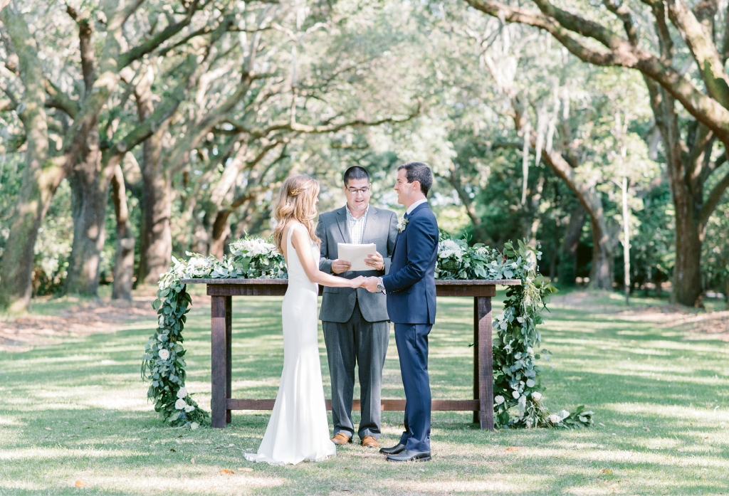 The couple exchanged vows with a simple ceremony made for two. The planner&#039;s husband officiated.  (Photo by Aaron &amp; Jillian Photography)