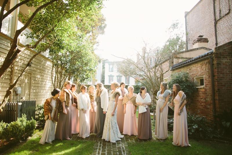 Bridal gown by Anne Barge from Fabulous Frocks. Bridesmaid dresses by Joanna August from Bella Bridesmaids. Image by Juliet Elizabeth Photography at the Confederate Home and College.