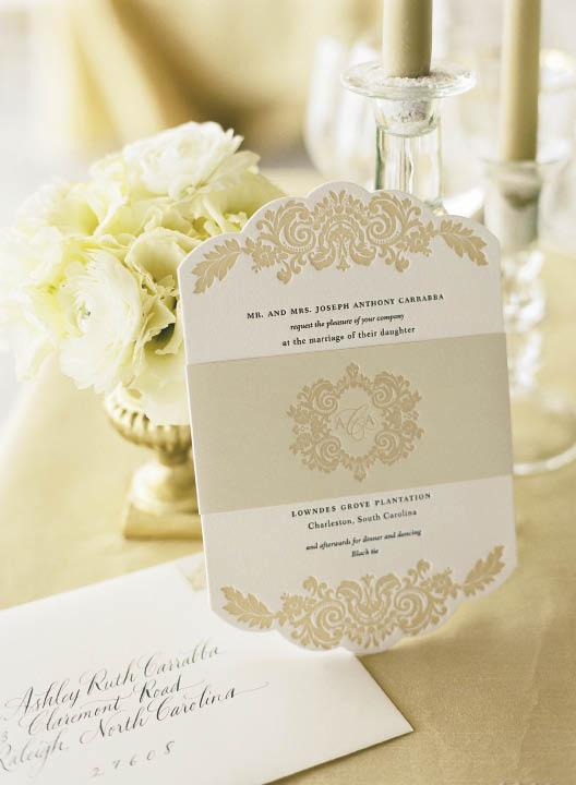 THE RIGHT INVITE: With its color scheme, calligraphy, and intricate detail, the invitation suite, crafted by The Lettered Olive, matched the feel of the formal fête.