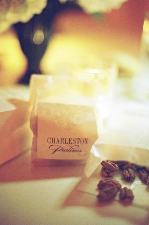 SWEET TREAT: On their first trip to Charleston, the couple stayed at the Charleston Place Hotel, took a carriage ride, and ate pralines. They commemorated the latter in their favors for guests.
