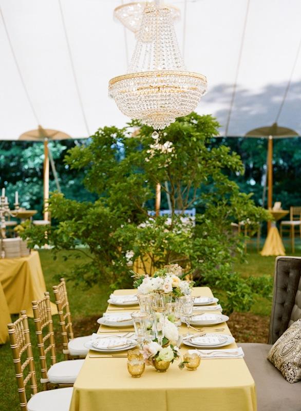 Décor and design by Southern Protocol. Florals by Stems. Place settings and crystal from Polished. Rentals from EventHaus and 428 Main Vintage Rentals. Lighting by AV Connections. Tent by Sperry Tents Southeast. Photograph by Marni Rothschild Pictures.