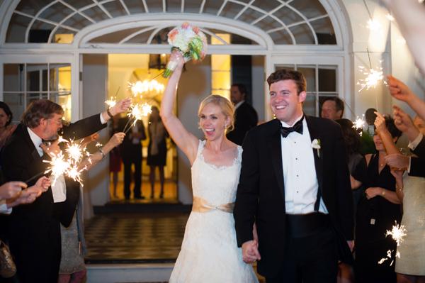A FLAMING FAREWELL: The newlyweds, who honeymooned in Zambia and South Africa, exited amid a sea of sparklers.