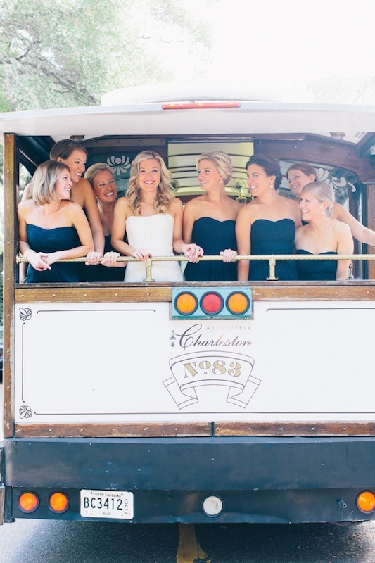 Bridal gown by Vera Wang, available in Charleston through Maddison Row. Bridesmaid’s dresses by Monique Lhuillier, available in Charleston through Bella Bridesmaids. Transportation by Absolutely Charleston. Image by Corbin Gurkin.