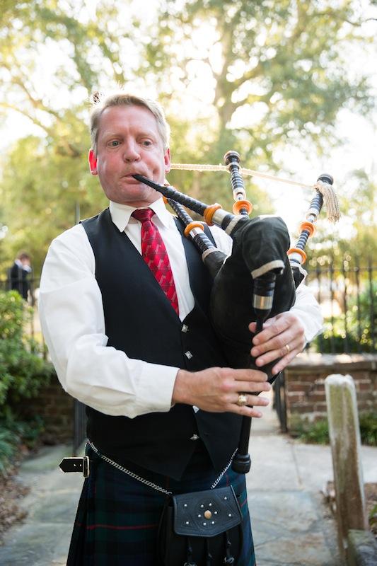 Ceremony music by The Carolina Bagpiper. Image by Marni Rothschild Pictures at Second Presbyterian Church of Charleston.