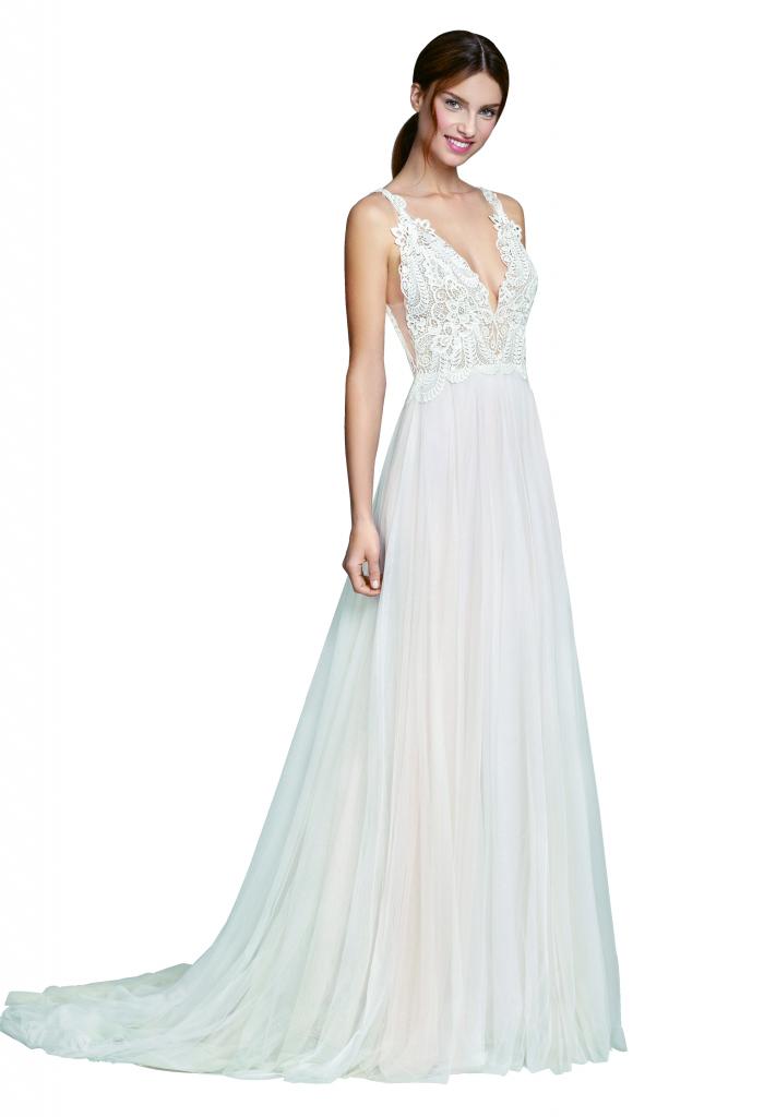 Best for Outdoor Weddings: “Myra” 2857 Tara Keely by Lazaro (2857).  Why It Works: “Ethereal Boho looks are great for outdoor weddings so the bride doesn’t have a lot of dress weight to contend with.” —Jessica Kiss, Veritá. A Bridal Boutique