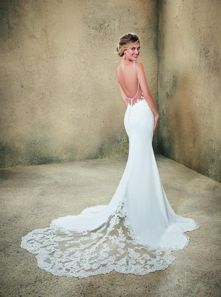 Best for Summer: Morilee by Madeline Gardner’s “Rasia.” Why It Works: “Rasia’s a super dress for summer because of its lightweight fabric and its spaghetti straps that dip into a low back.” —Blake Deveraux, Jean’s Bridal