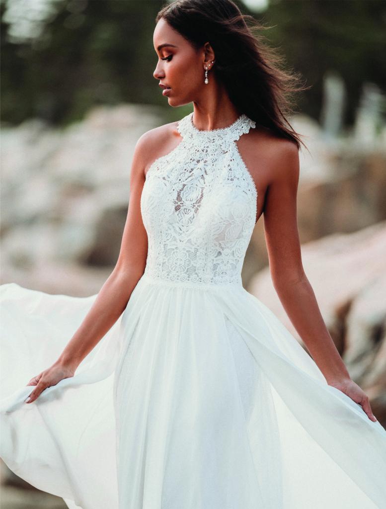Best for Beach Brides: Allure Romance’s Style 3205. Why It Works: “The crochet lace bodice and chiffon skirt give this dress a more casual and flowy look that’s ideal for the beach.” —Blake Deveraux, Jean’s Bridal