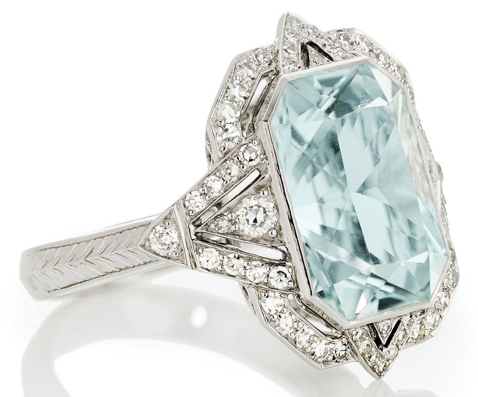 Aquamarine and diamonds (6.39 total cts.) set in platinum by Kiersten Elizabeth Fine Jewelry ($8,000)