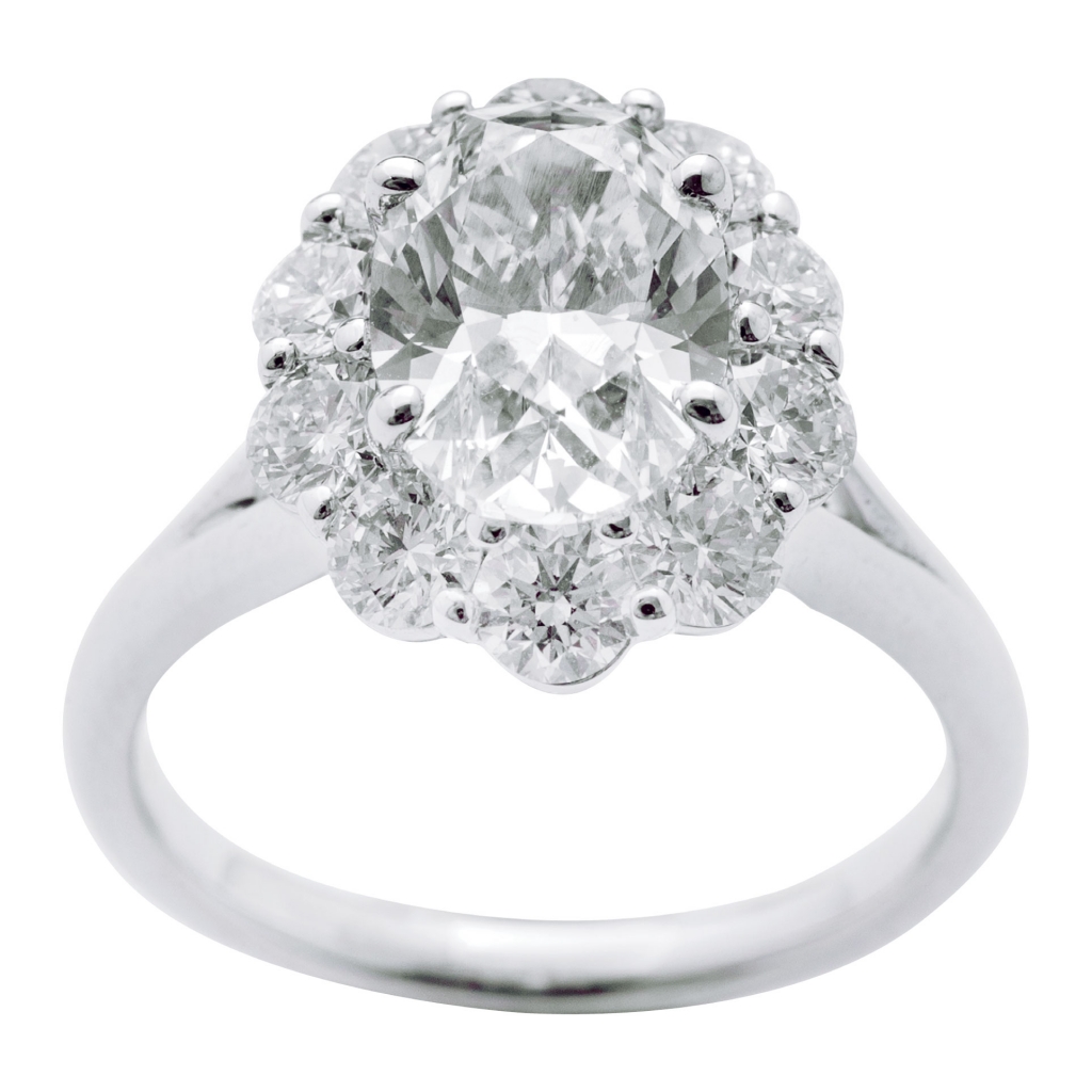 14K white gold ring with 2.01 ct. diamond center and accent diamonds (1.22 total cts.) from Polly’s Fine Jewelry ($39,000)