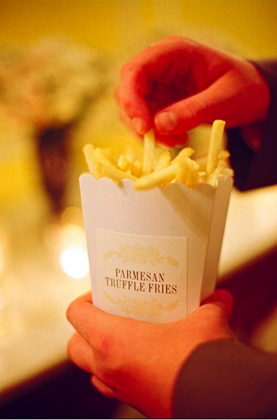 A YUMMY TIP: Tara packed to-go boxes with food from the reception, including late night treats like the truffle fries, for the couple. “I would definitely recommend that everyone does that!” says Ashley.
