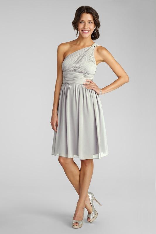 Donna Morgan&#039;s &quot;Rhea&quot; in Dove. Available in Charleston through Bella Bridesmaids.