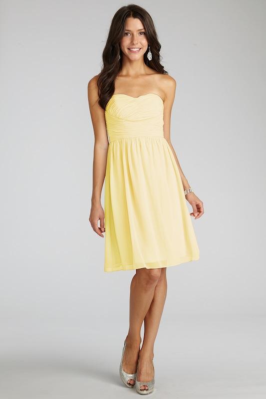 Donna Morgan&#039;s &quot;Sarah&quot; in Lemon. Available in Charleston through Bella Bridesmaids.