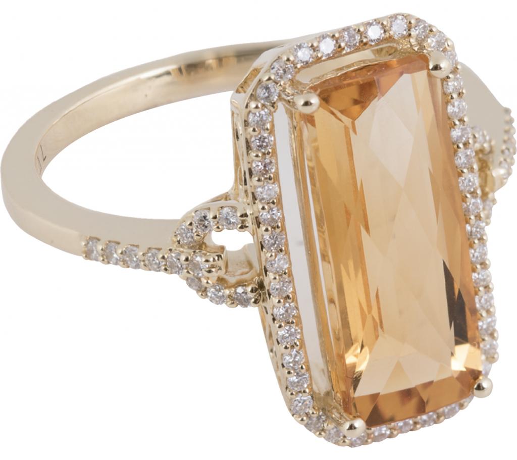 14K gold, citrine (4 cts.), and diamond (.24 total cts.) ring from Polly’s Fine Jewelry ($1,395)