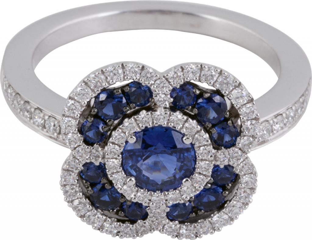 14K white gold, sapphire, and diamond ring from Diamonds Direct (price upon request)
