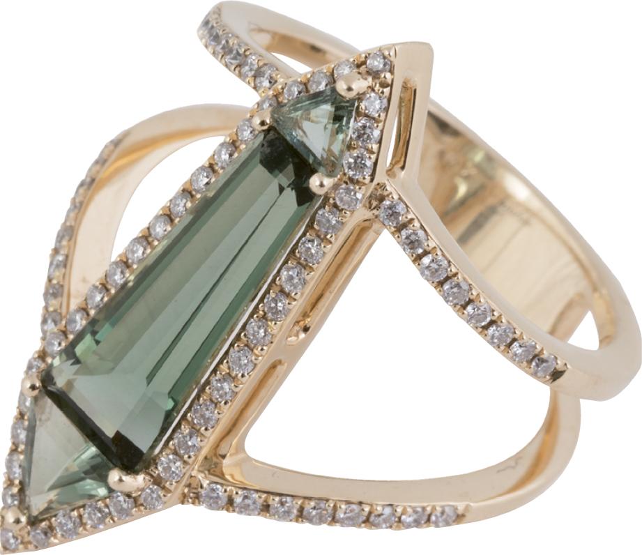 14K gold, hydro corundum, green amethyst, and diamond ring from Gold Creations ($2,400)