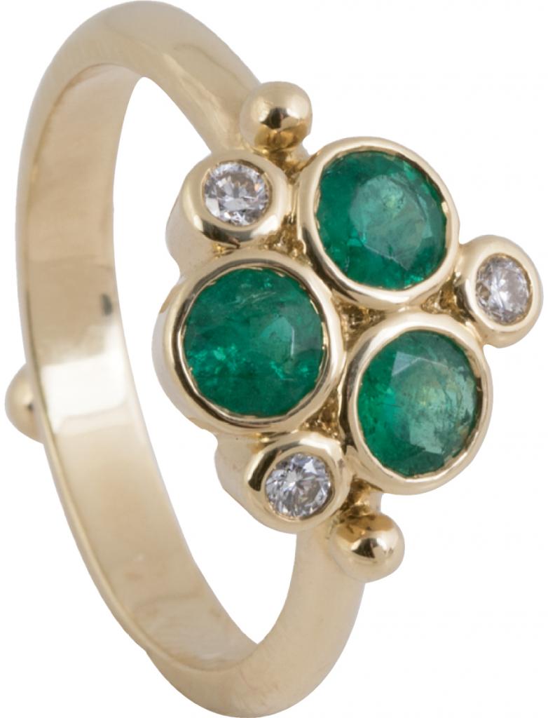 Temple St Clair’s 18K gold, emerald (.96 total cts.), and diamond ring from Croghan’s Jewel Box ($2,950)