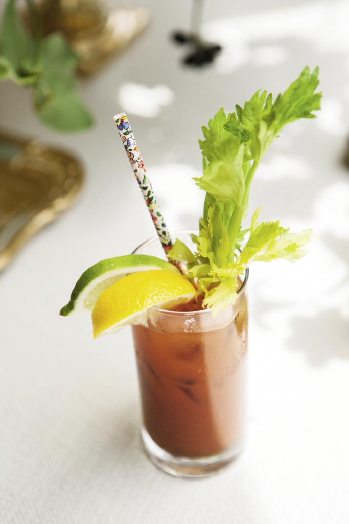 GOOD MORNING: Bloody Marys scored flourish via floral-printed paper straws.