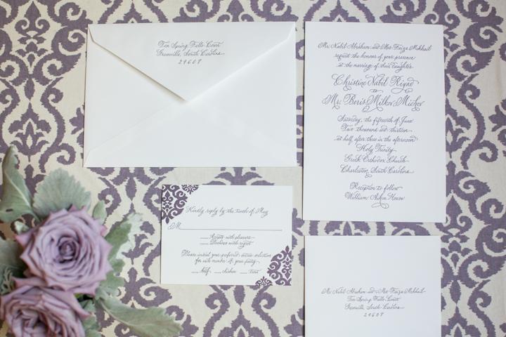 COMING SOON: Invitations from mac &amp; murphy foreshadowed the wedding&#039;s decadent décor hues.